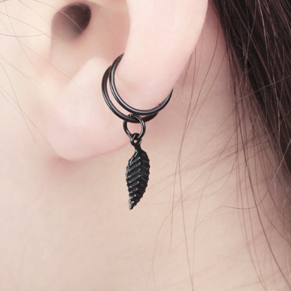 NEW Black Leaf Ear Cuff Clip Dangle Earring